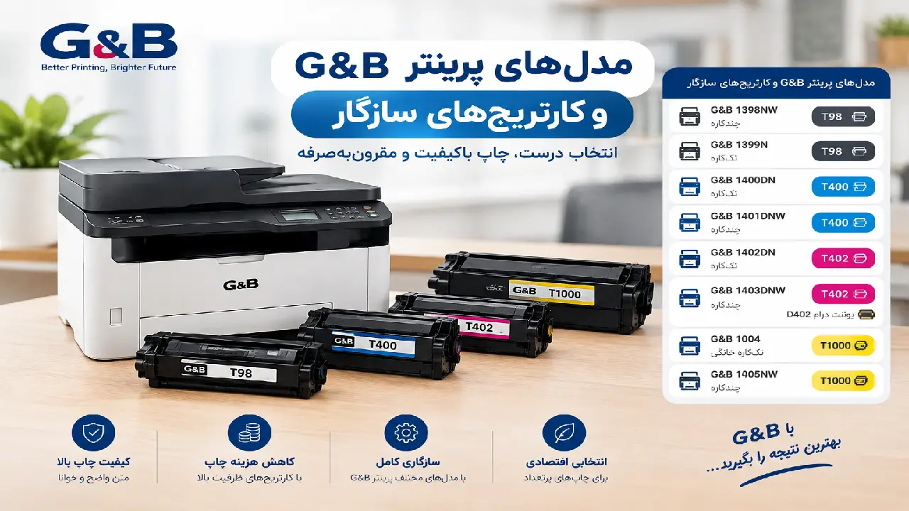 مدل‌های پرینتر G&B و کارتریج‌های سازگار